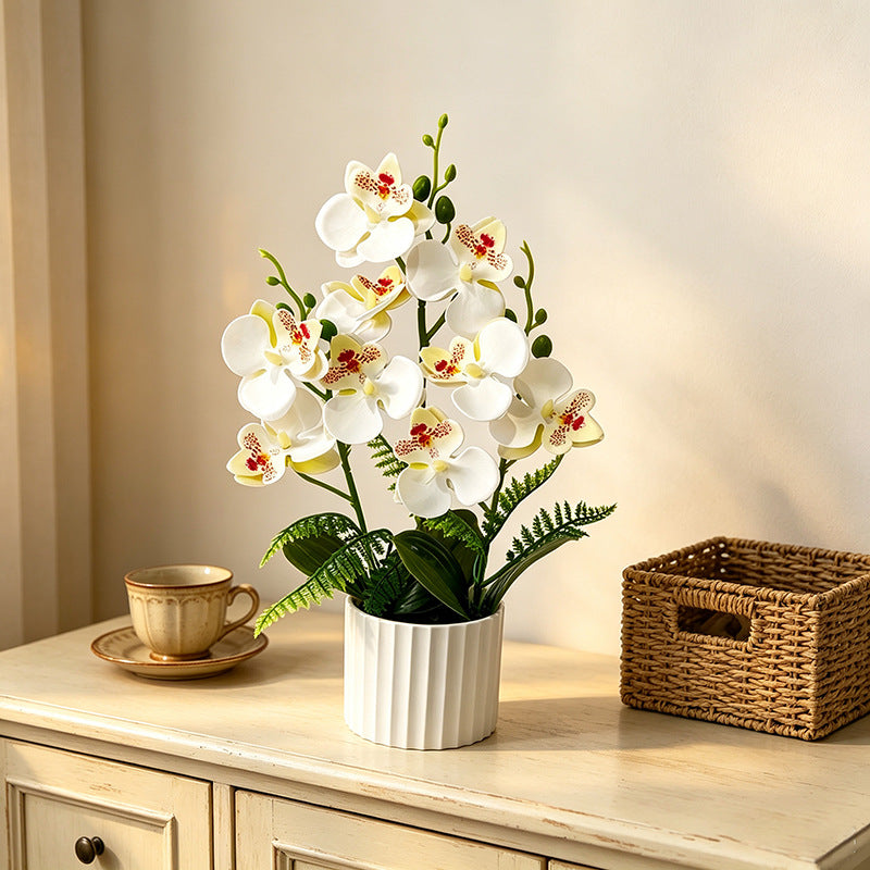 Potted Phalaenopsis Orchid with 9 Blooms, 12.4" Artificial Silk Flower Arrangement for Home Decor, Wedding & Office