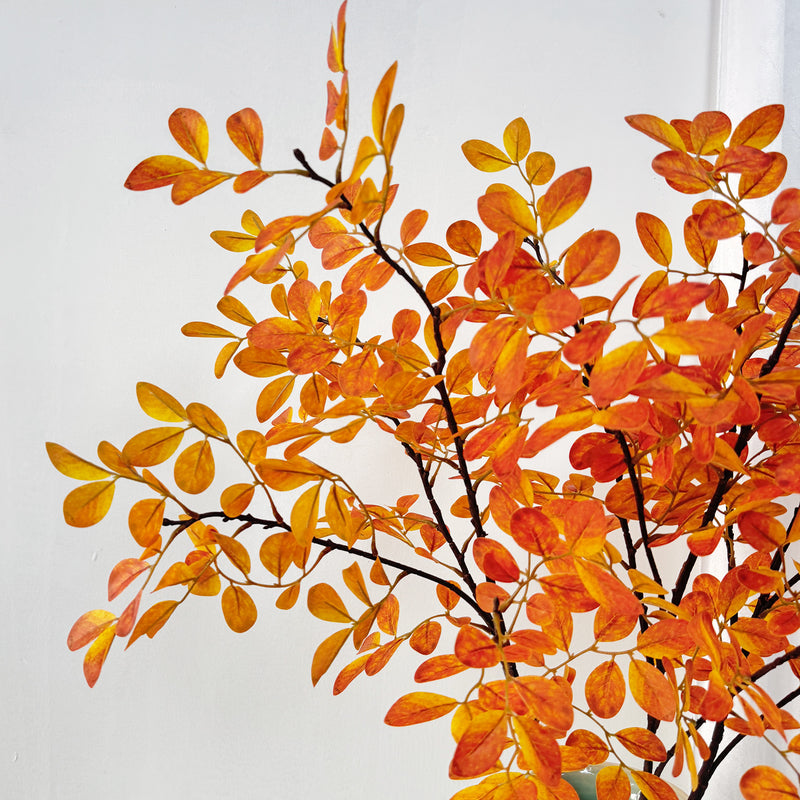 Artificial Russian Olive Leaf Branch Bush, Autumn Faux Foliage, PE Plastic, Indoor Outdoor, Vase Filler & Window Display Decor