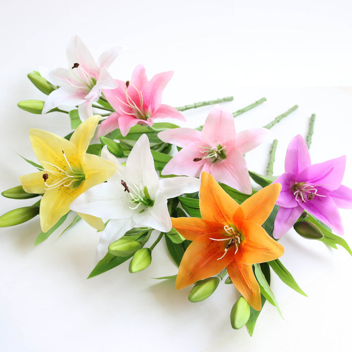 Flores artificiales de tallo de lirios orientales a granel de 14 "al por mayor 