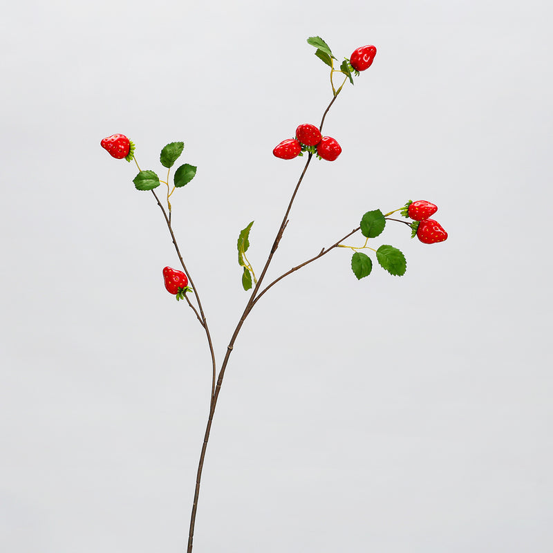 Artificial Strawberry Stem, Single Stem with 8 Berries, 28" Tall Foam Faux Fruit Branch for Home Decor & Floral Arrangements