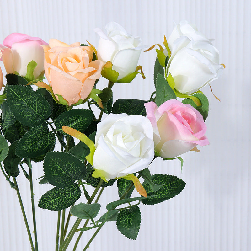 Artificial Rose Single Stem, Faux Silk Snow Mountain Rose with Bendable Stem, Wedding Bouquet & Home Decor