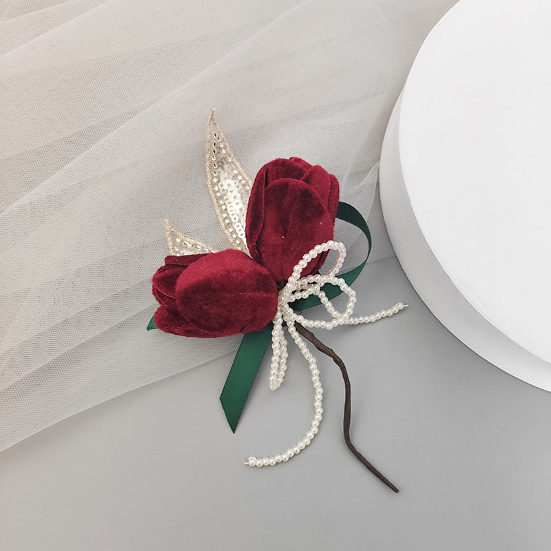 Bulk Velvet Tulip Corsage for Bride Bridesmaid Wedding Party Wholesale