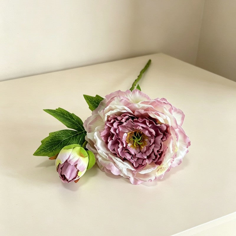 Artificial Peony & Peony Bush with 2 Large Blooms, 20" Silk-Like Faux Flowers for Wedding Centerpieces, Home Decor