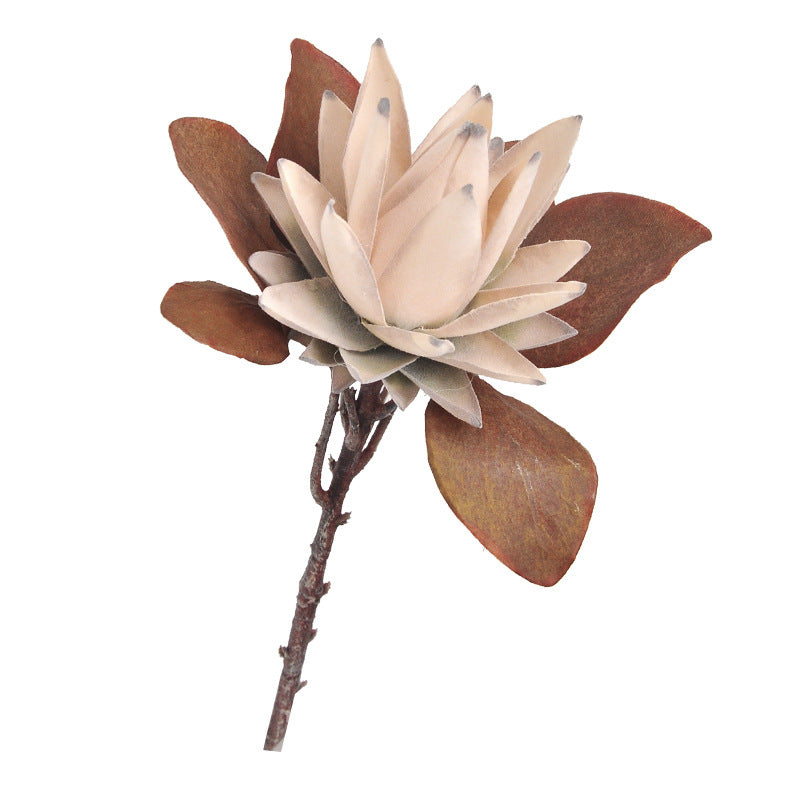 Single Stem Artificial Protea Flower in Caramel Tone, Retro Home Decor, 20" Tall, Silk-Like Fabric