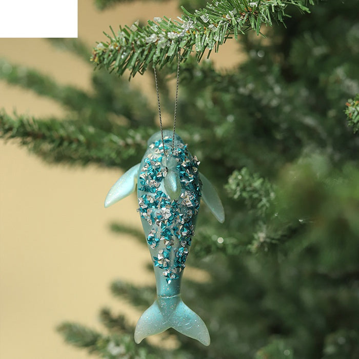 Bulk Christmas Glitter Dolphin Ornament Glass Rhinestone Dolphin Hanging Decorations Wholesale