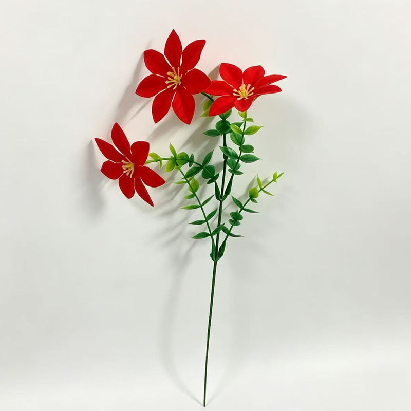 Artificial Poinsettia Eucalyptus Single Stem, 12", Plastic, Set of 10, Indoor Outdoor Decor for Christmas, Weddings, Parties