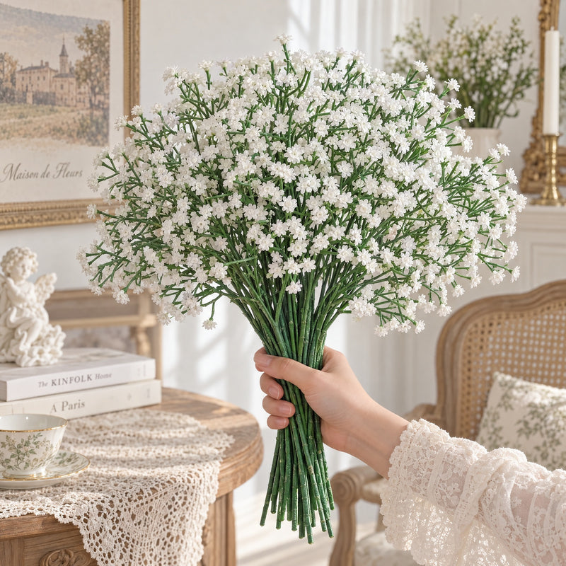 Artificial Baby's Breath Stems, Set of 10 White or Sky Blue Gypsophila Stems for Wedding Centerpieces, Home Decor, Floral Arrangements (11" Tall)