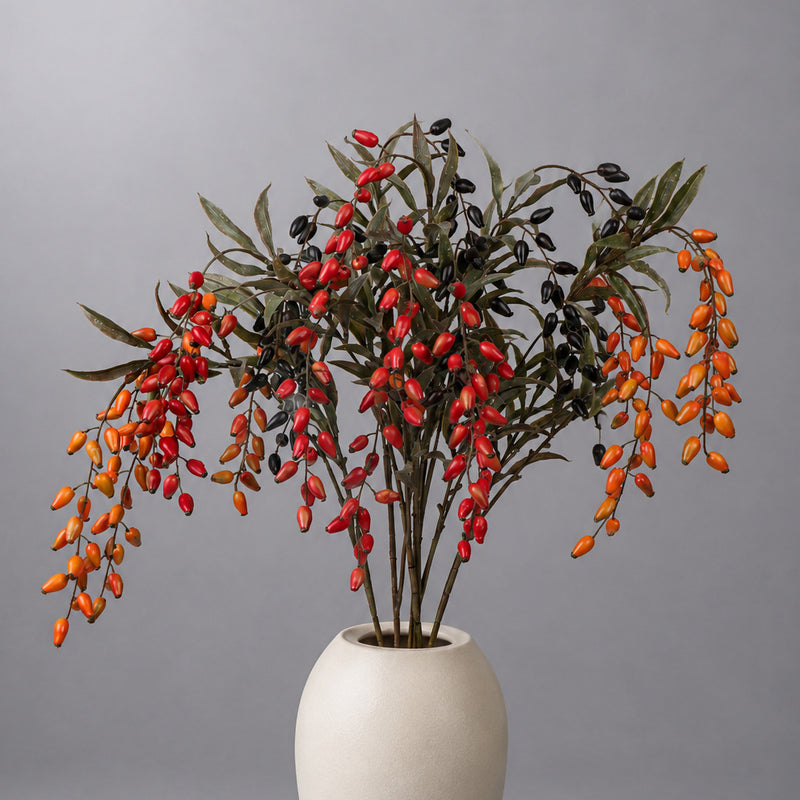 33" Artificial Goji Berry Bush, Realistic Fake Berry Stems for Home Decor, Weddings & Events