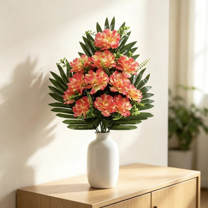 Artificial Peony Flower Bush with 12 Blooms, 20" Silk-Like Faux Floral Arrangement for Weddings, Home & Office Decor