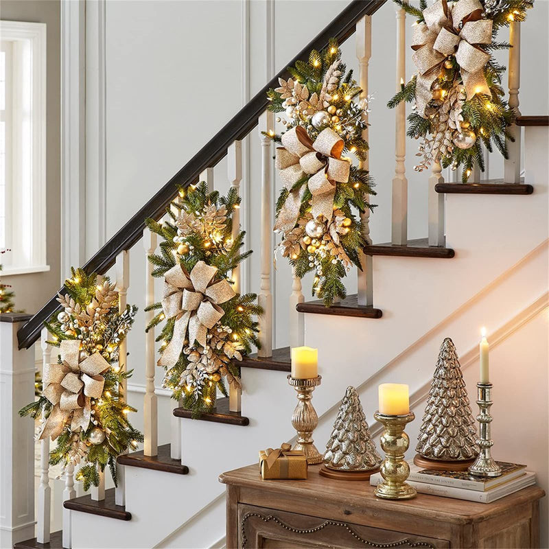 Bulk Christmas Swag Teardrop Swag Stair Swag Christmas Garland for Stairs Door Fireplace Window Artificial Wreath Outdoor Indoor Christmas Decor Wholesale