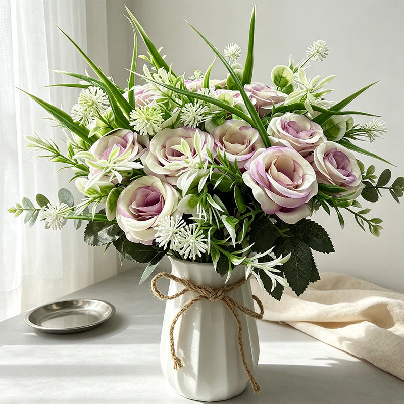 18-Bloom Rose Bush, Modern Farmhouse Style Artificial Flower Bouquet for Home Decor, Weddings, and Events