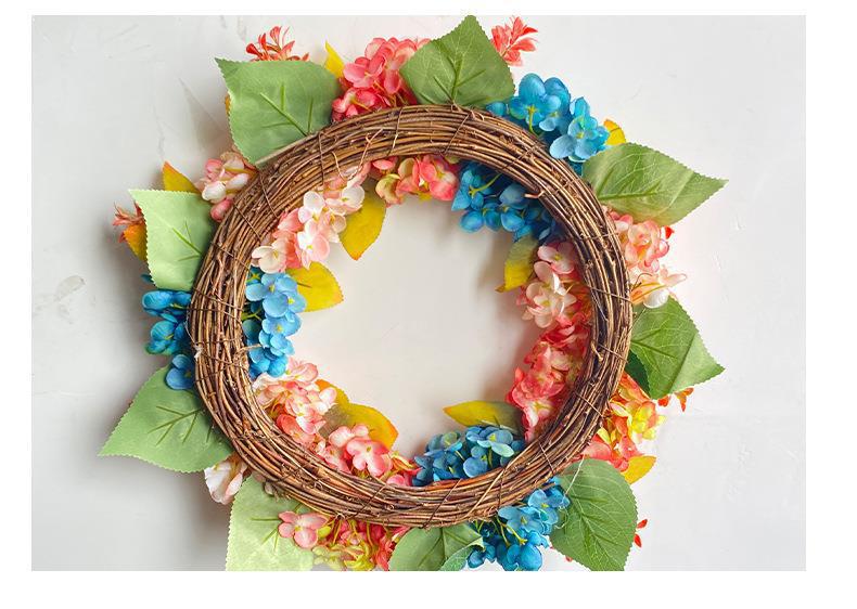 16" Blue and Pink Artificial Hydrangea Garland, Modern Farmhouse Style Silk Flower Vine for Home Decor, Weddings, and Events