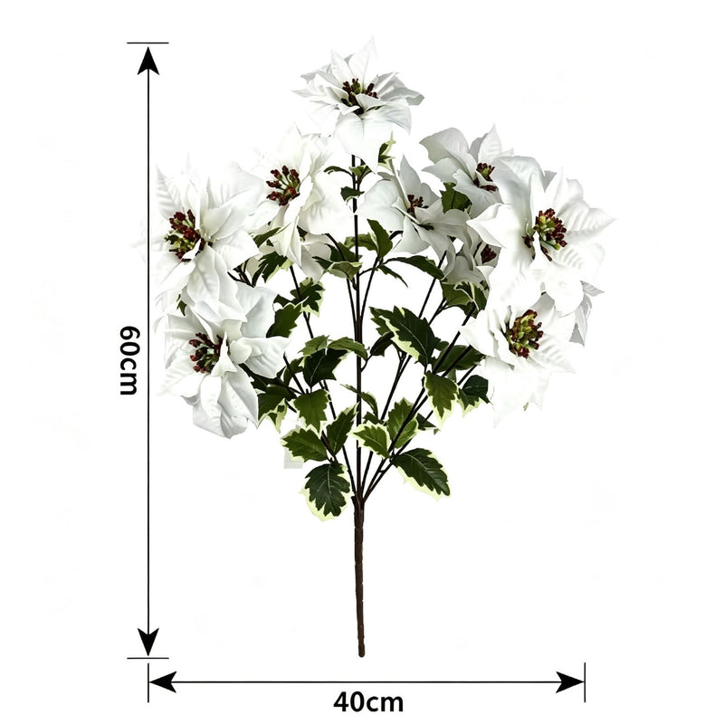 Artificial Poinsettia Bush with 12 Blooms, 18" Tall, Lifelike Silk-Like Faux Flowers for Christmas Decor, Weddings, Home & Office