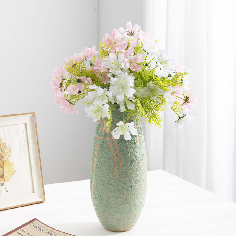 Artificial Cosmos & Daisy Bouquet, 10 Blooms, 15" Tall, Silk Flowers for Home Decor, Wedding, Photography
