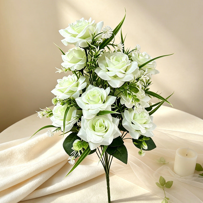 Artificial Rose Bush with 18 Blooms, Modern Style, 16" Tall, Perfect for Weddings, Home Decor, and Events