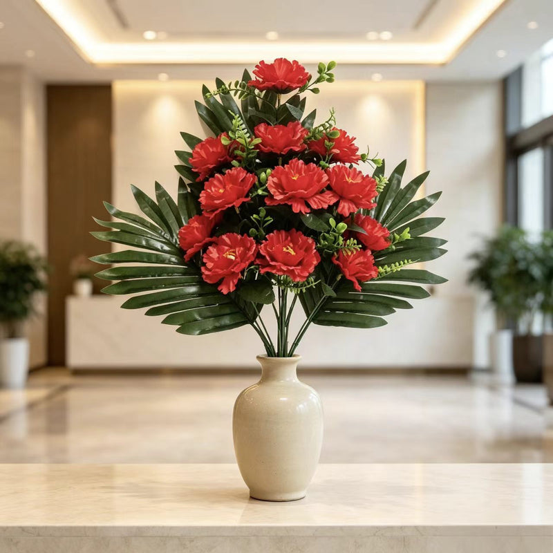 Artificial Peony Flower Bush with 12 Blooms, 20" Silk-Like Faux Floral Arrangement for Weddings, Home & Office Decor