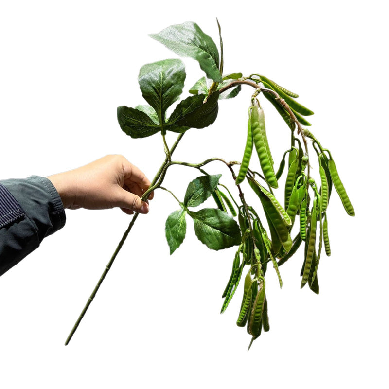 Artificial Pea Pod Bush, Faux Green Pea Vine Stem Spray for Wedding Aisle Decor, Floral Arrangements & Home Decor