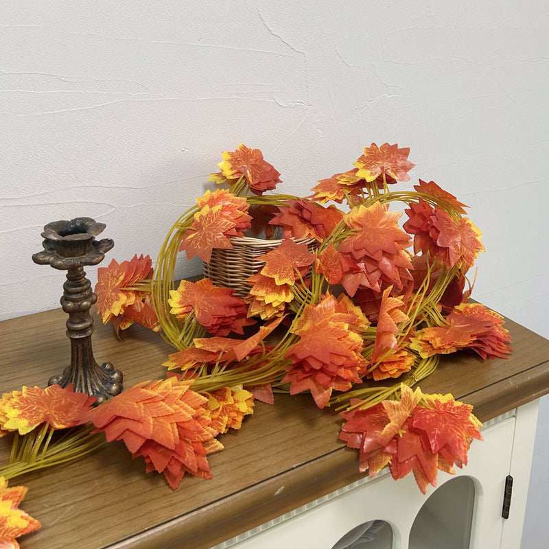 Artificial Maple Leaf Garland Vine, 12 Pack Fall Leaf Vines with 372 Faux Silk Leaves, Autumn Decor for Mantel, Wedding & Thanksgiving
