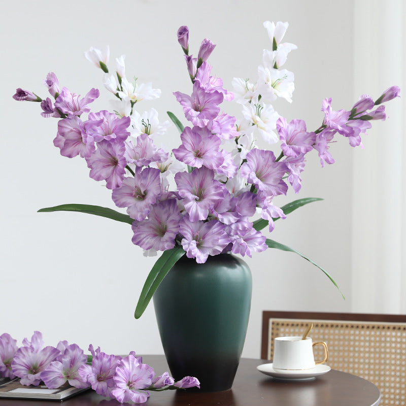 Single Stem Faux Silk Gladiolus, 34" Tall with 12 Blooms, Modern Floral Arrangement for Home Decor, Weddings & Events