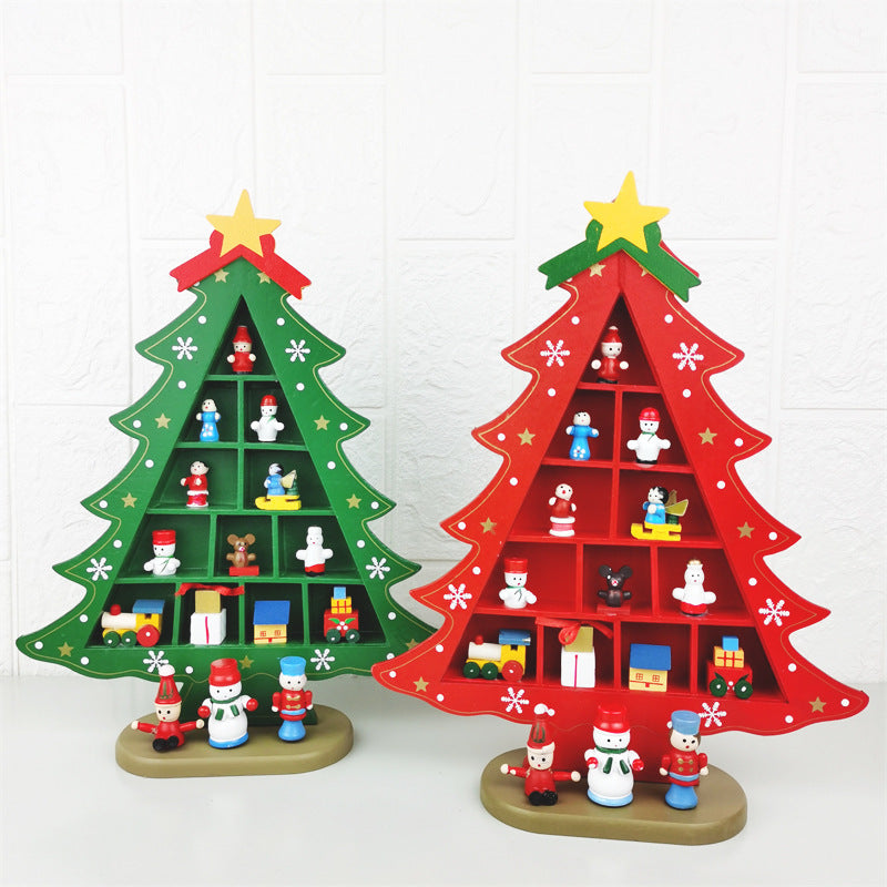 Bulk Plaid Xmas Tree with Dolls Ornaments Sets for Home Desktop Decor Wholesale