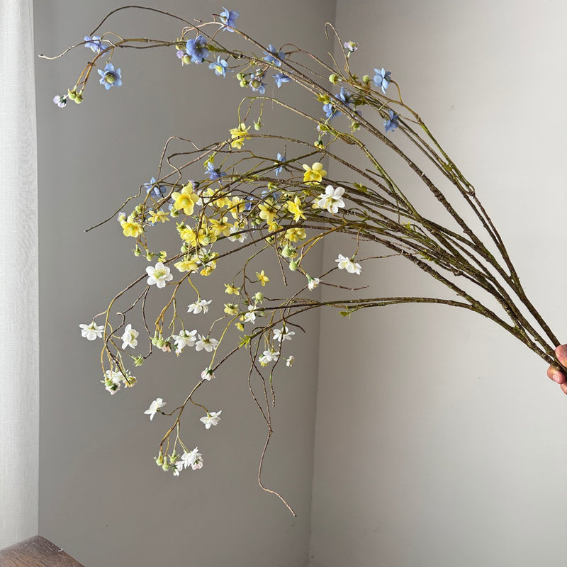 52" Single Stem Pearl Spiraea & Delphinium Artificial Flower, Silk Material, Wedding, Outdoor, Home Decor