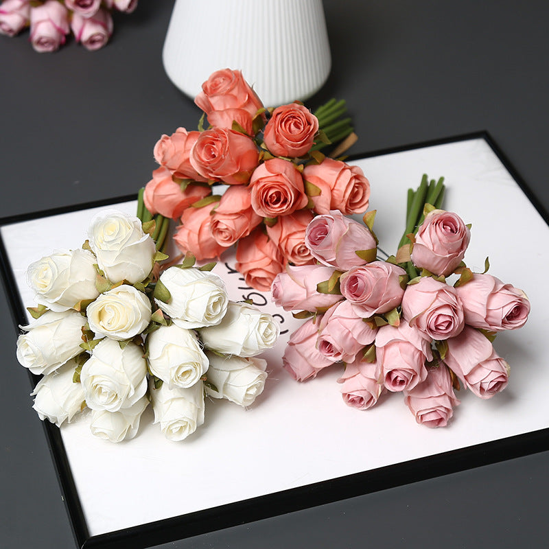 12-Bloom Silk Rose Bouquet, 10" Height, Realistic Faux Flowers for Weddings, Home Decor & Events