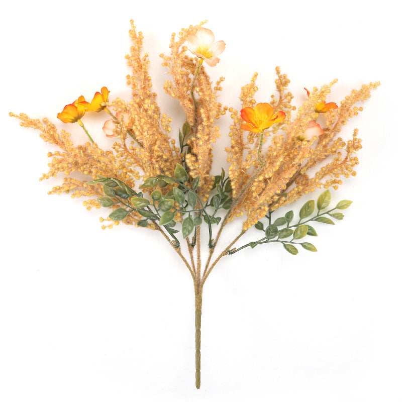 Artificial Wildflower Bush with 7 Blooms, Silk-Like Fabric, 14" Height, Perfect for Home Decor, Weddings, and Events