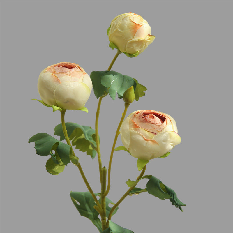 Artificial Tea Rose Bush with 3 Blooms, Silk-Like Fabric, Modern Home Decor, Indoor Use, 20" Height
