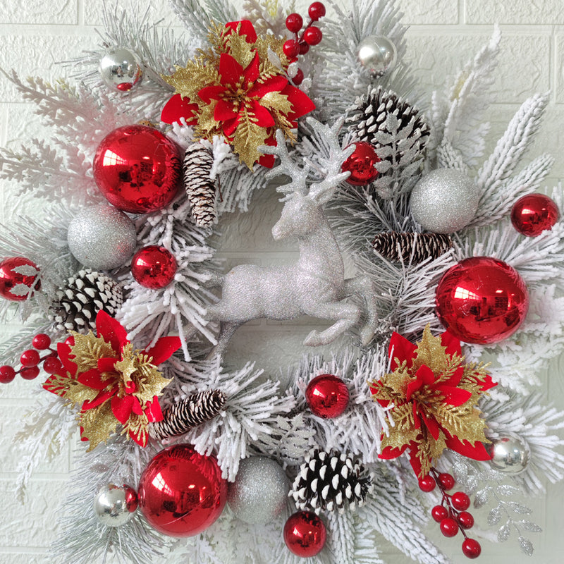 Bulk Christmas Wreaths Elk Cedar Pinecones Glitter Poinsettias Flowers Artificial Wreaths for Front Door Wall Hanging Holiday Party Decoration Wholesale