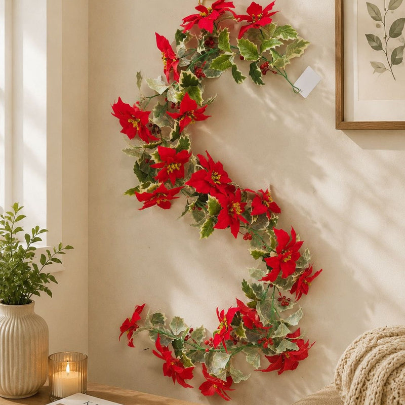 Artificial Christmas Vine Garland, 24" Faux Greenery Trail with Berries, Ins Modern Decor for Holiday Wedding Party Home Office