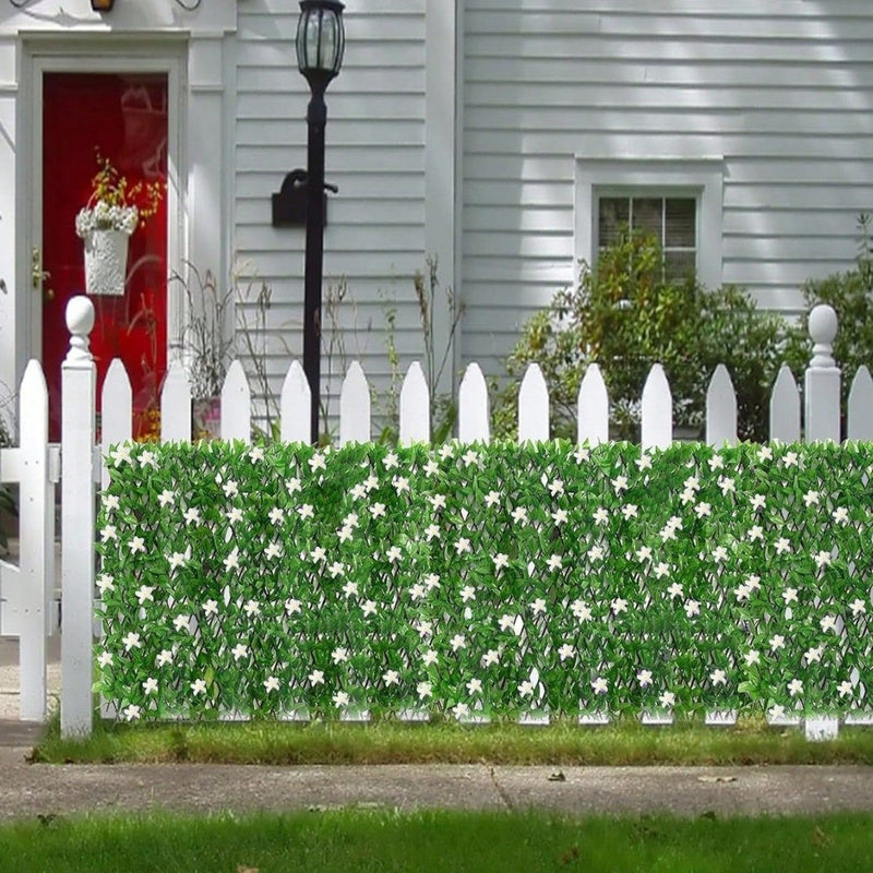 Expandable Artificial Violet Flower Fence Panel, Faux Silk-Like Fabric Privacy Screen for Patio, Balcony, Garden & Wedding Decor