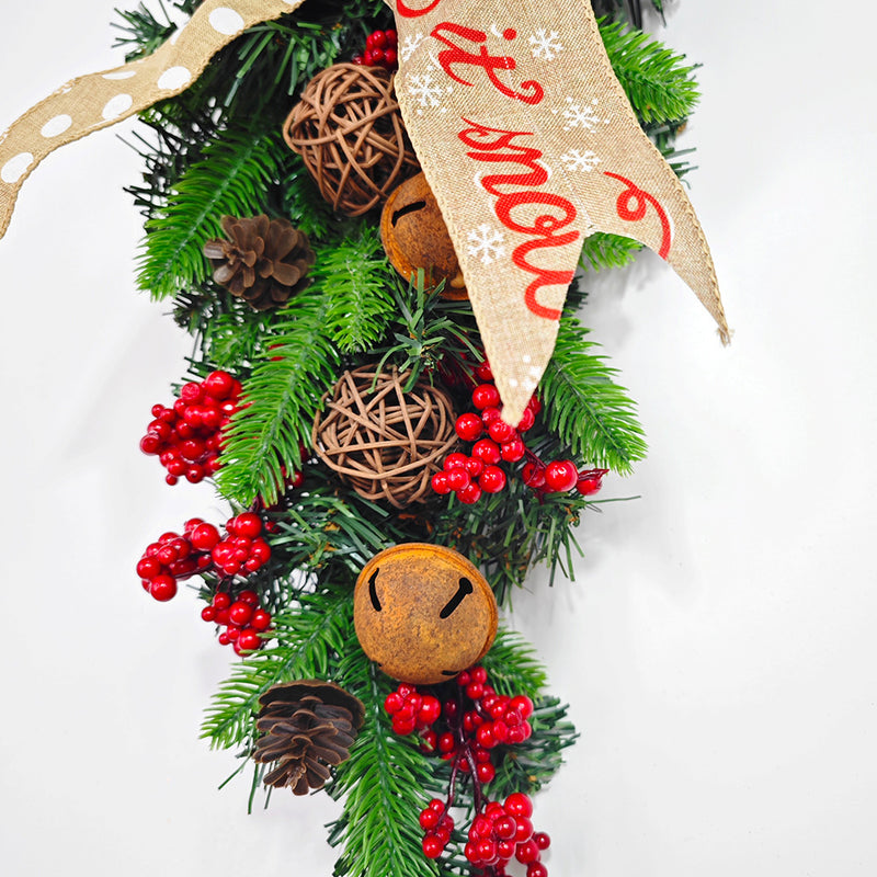 Guirlande de Noël en vrac avec cloche à baies et larme pour escaliers, porte, cheminée, pin artificiel, décoration d'intérieur, vente en gros 