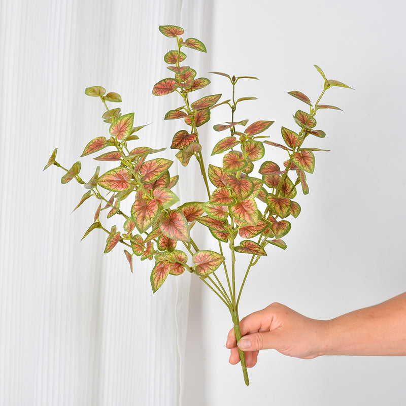 Artificial Caladium Leaf Bush, 7" Height, Silk-Like Fabric, Indoor/Outdoor Decor for Home, Office, Events