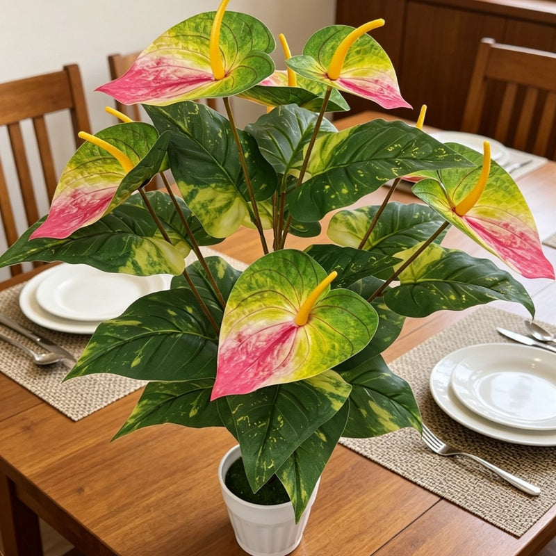 22" Artificial Anthurium Bush with 29 Blooms, Realistic Faux Red Flamingo Flower for Home Decor, Wedding, Office & Events