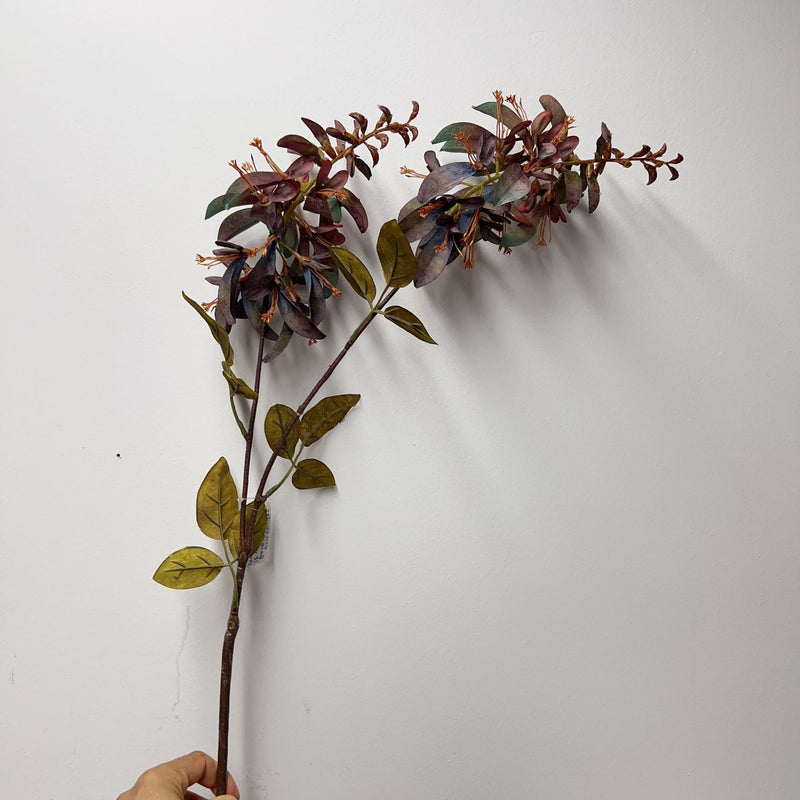 Single Stem Artificial Erythrina Flower with Eucalyptus Leaves and Coral Leaves, 33" Tall, Faux Silk, Indoor or Outdoor Use