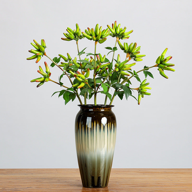 Artificial Chili Pepper Stem, Single Branch with 32 Blooms, 27" Tall for Home Decor, Wedding Centerpieces and Commercial Displays