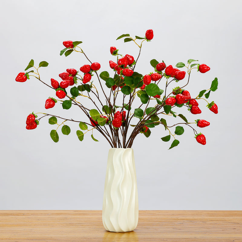 Artificial Strawberry Stem, Single Stem with 8 Berries, 28" Tall Foam Faux Fruit Branch for Home Decor & Floral Arrangements