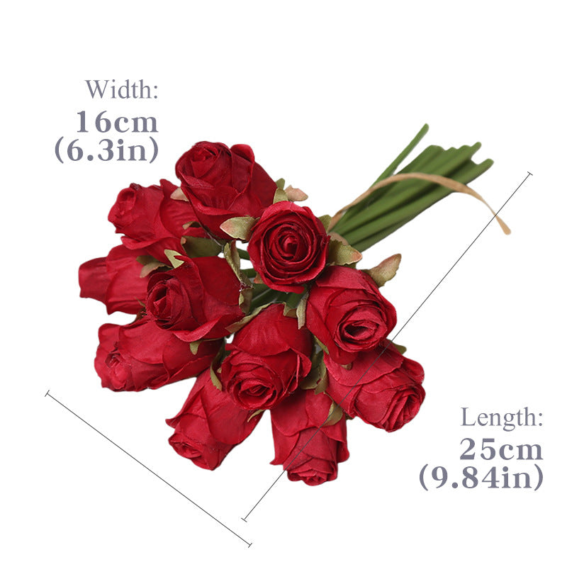 12-Bloom Silk Rose Bouquet, 10" Height, Realistic Faux Flowers for Weddings, Home Decor & Events