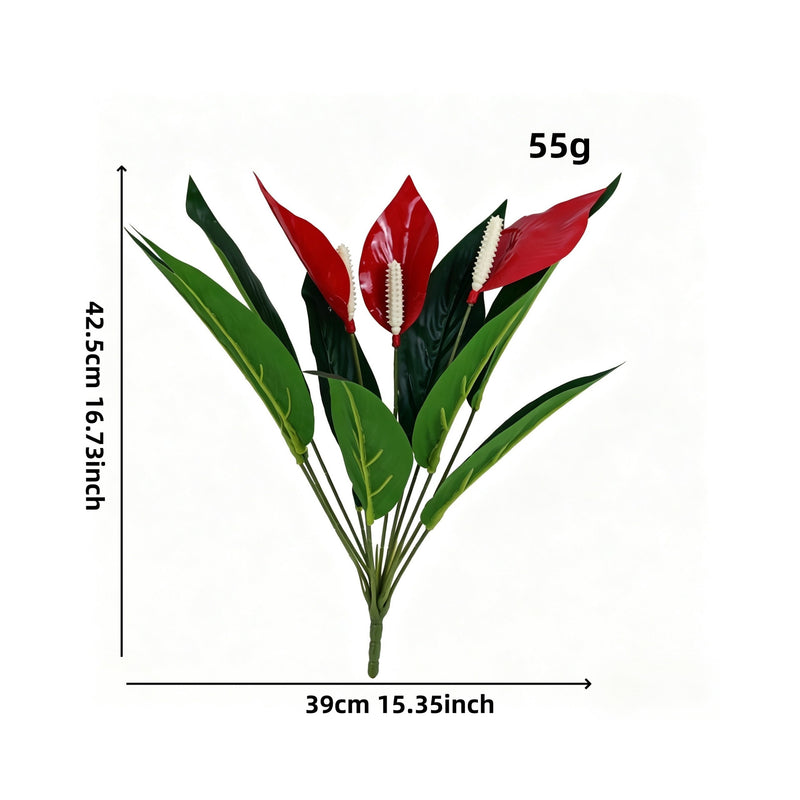 Artificial Anthurium Bush with 12 Blooms, 17" Tall Faux Floral Arrangement for Home Decor, Wedding Centerpieces & Commercial Displays