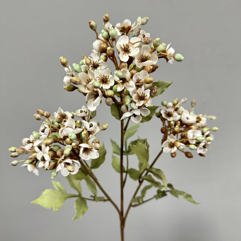Artificial Viburnum Flower Stem, 3-Head Faux Silk Hydrangea-Style Filler, Rustic Floral Spray for Weddings & Home Decor