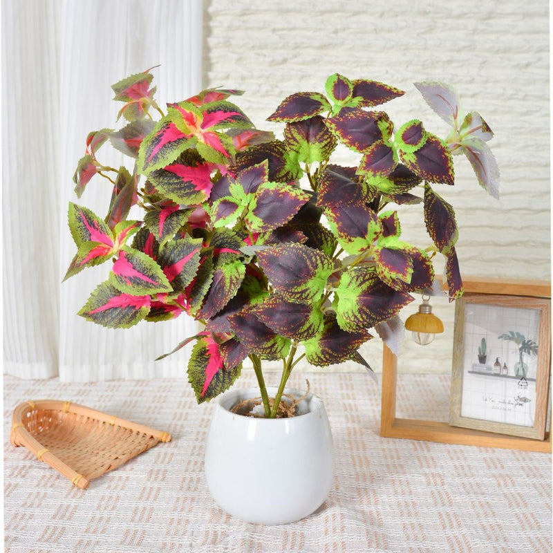 Artificial Coleus Leaf Bush, 18" Realistic Faux Silk Floral Arrangement for Home Decor, Wedding & Commercial Styling
