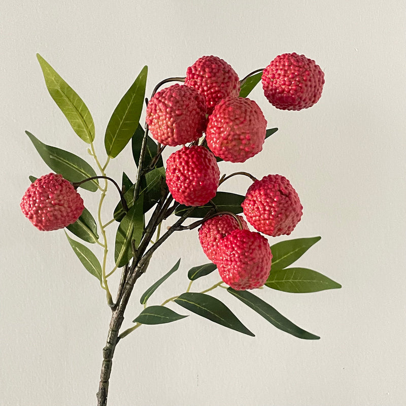 Artificial Lychee Fruit Branches, 18" Foam Bush with 9 Blooms, Realistic Floral Decor for Home, Wedding Centerpieces & Commercial Displays