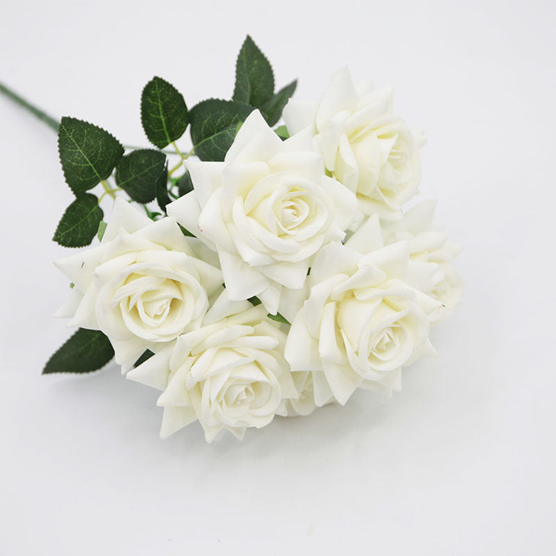 15" Artificial Silk Rose Bush with 7 Blooms, Realistic Faux Floral Arrangement for Home Decor, Weddings & Events