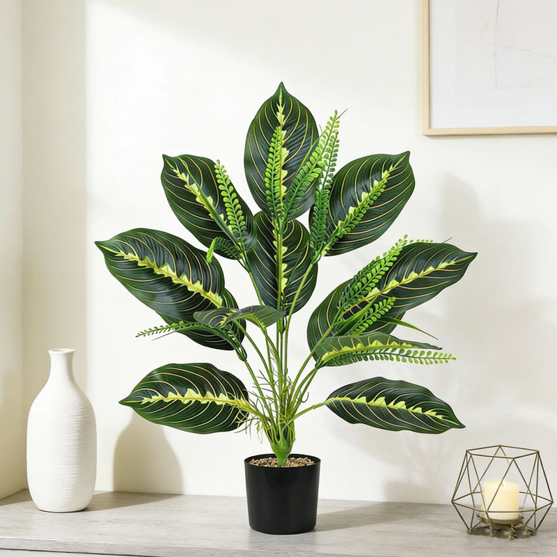 Artificial Areca Palm Bush with Travelers Palm Leaves, 21" Tall Faux Tropical Plant for Home Office Decor, Wedding & Event Styling