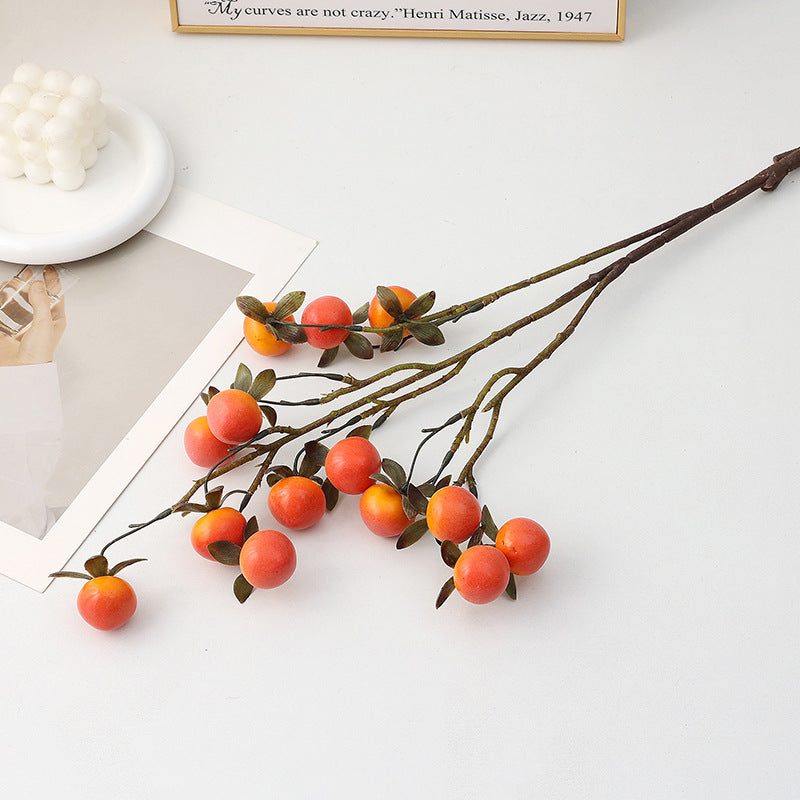 Artificial Mini Persimmon Bush with 14 Blooms, 28" Long Foam Fruit Stems for Home Decor, Weddings & Events