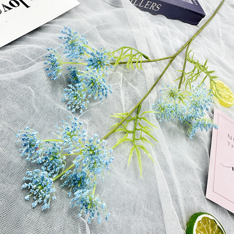Artificial Lace Flower Stem, 30" Single Stem with 24 Blooms, Realistic Plastic Floral for Wedding Decor & Home Arrangements