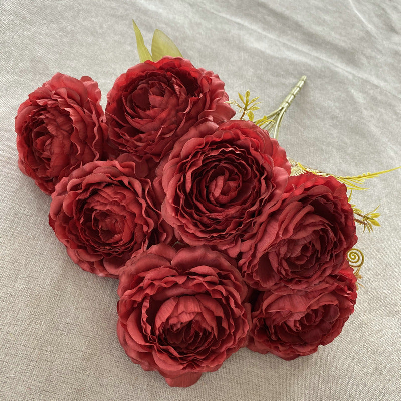 16" Silk Peony Bush with 7 Blooms, Artificial Flowers for Weddings & Home Decor, Realistic Faux Floral Arrangement