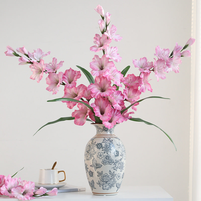 Single Stem Faux Silk Gladiolus, 34" Tall with 12 Blooms, Modern Floral Arrangement for Home Decor, Weddings & Events