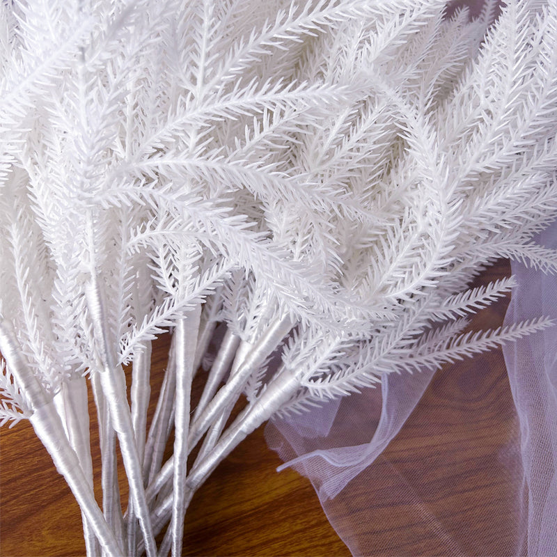 Artificial Norfolk Pine Bush, White Plastic Faux Pine Sprigs, Halloween Holiday Home & Window Display Decor