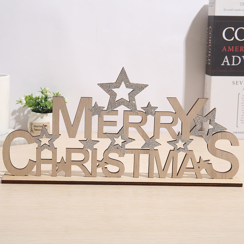 Ornement de panneau Joyeux Noël en vrac avec étoile scintillante pour décoration de table en gros